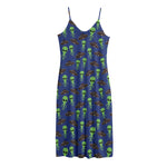 Cute Green Alien UFO Print Jersey Midi Cami Dress