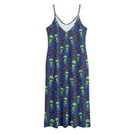 Cute Green Alien UFO Print Jersey Midi Cami Dress