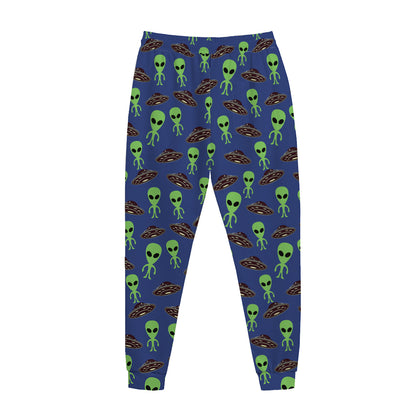 Cute Green Alien UFO Print Jogger Pants