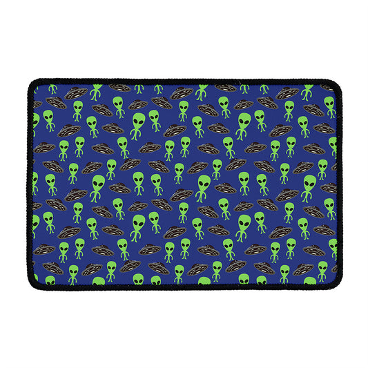 Cute Green Alien UFO Print Kitchen Mat