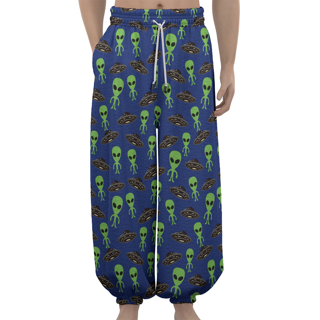 Cute Green Alien UFO Print Lantern Pants