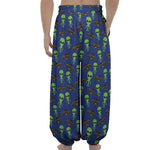 Cute Green Alien UFO Print Lantern Pants