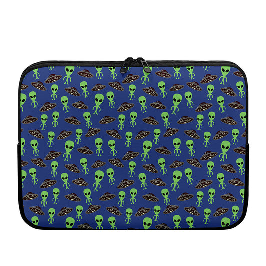Cute Green Alien UFO Print Laptop Sleeve