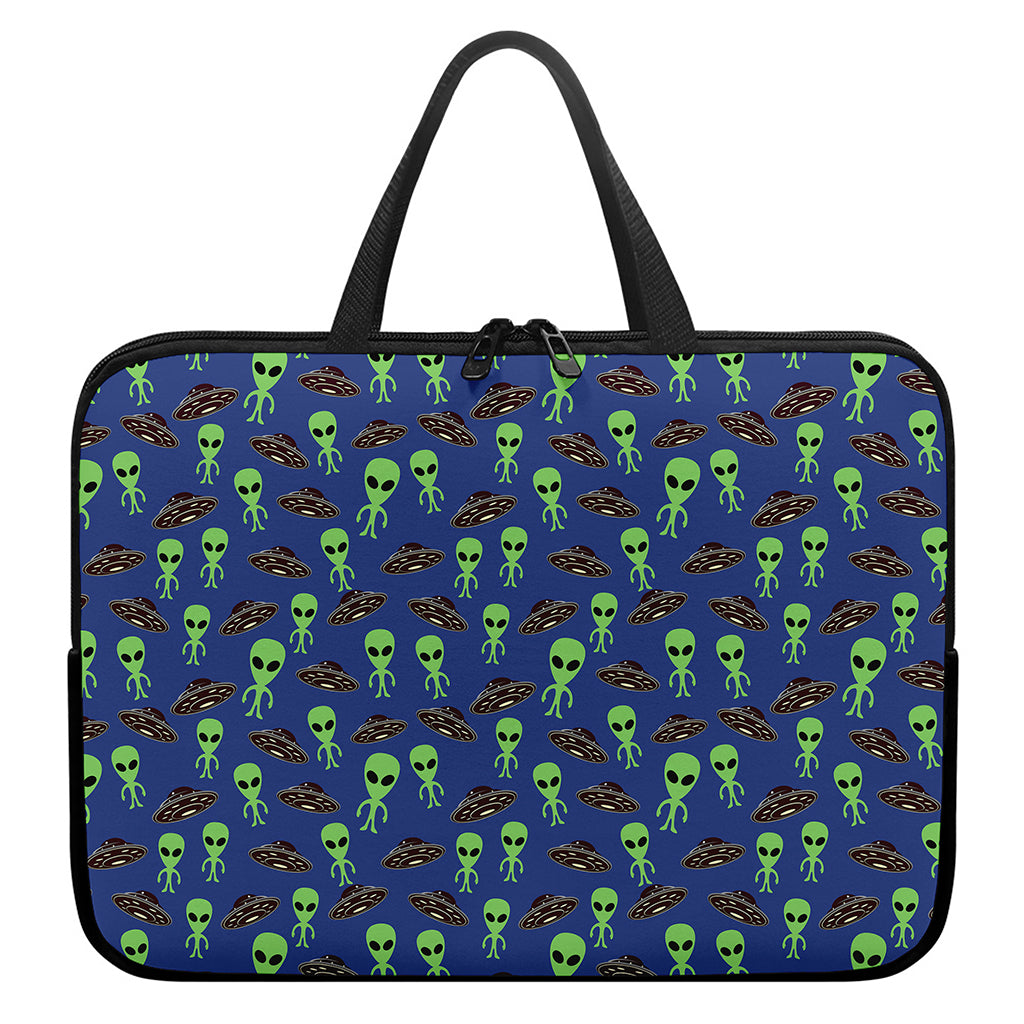Cute Green Alien UFO Print Laptop Sleeve With Handle