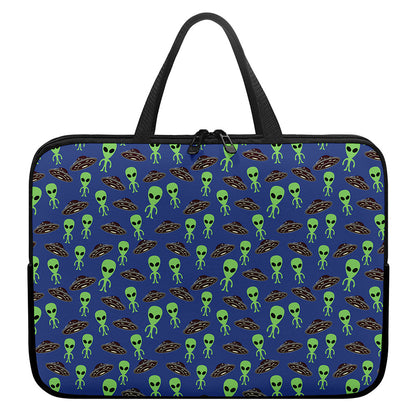 Cute Green Alien UFO Print Laptop Sleeve With Handle