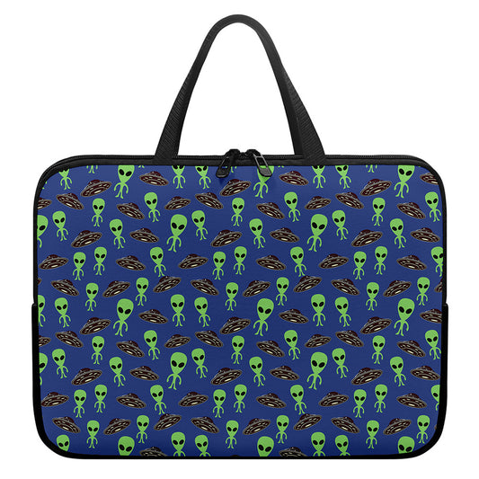 Cute Green Alien UFO Print Laptop Sleeve With Handle