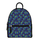 Cute Green Alien UFO Print Leather Backpack