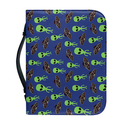 Cute Green Alien UFO Print Leather Bible Cover