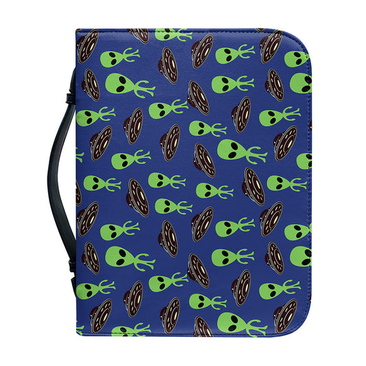 Cute Green Alien UFO Print Leather Bible Cover