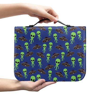 Cute Green Alien UFO Print Leather Bible Cover