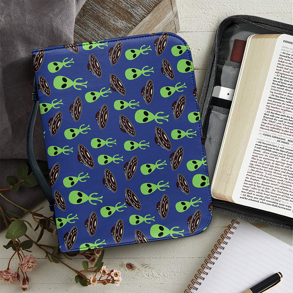 Cute Green Alien UFO Print Leather Bible Cover