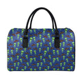 Cute Green Alien UFO Print Leather Duffel Bag