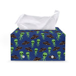Cute Green Alien UFO Print Leather Tissue Box Cover