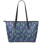 Cute Green Alien UFO Print Leather Tote Bag