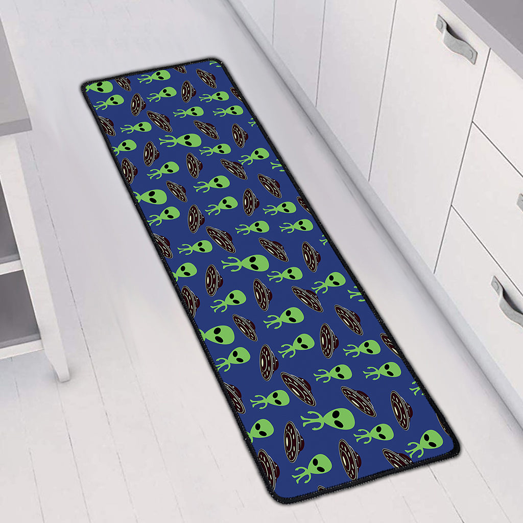 Cute Green Alien UFO Print Long Kitchen Mat