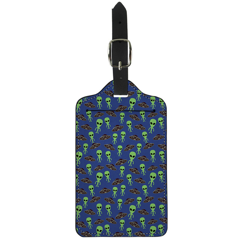 Cute Green Alien UFO Print Luggage Tag
