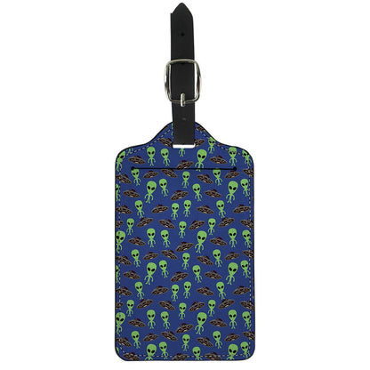 Cute Green Alien UFO Print Luggage Tag