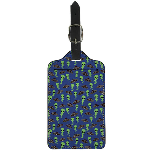 Cute Green Alien UFO Print Luggage Tag