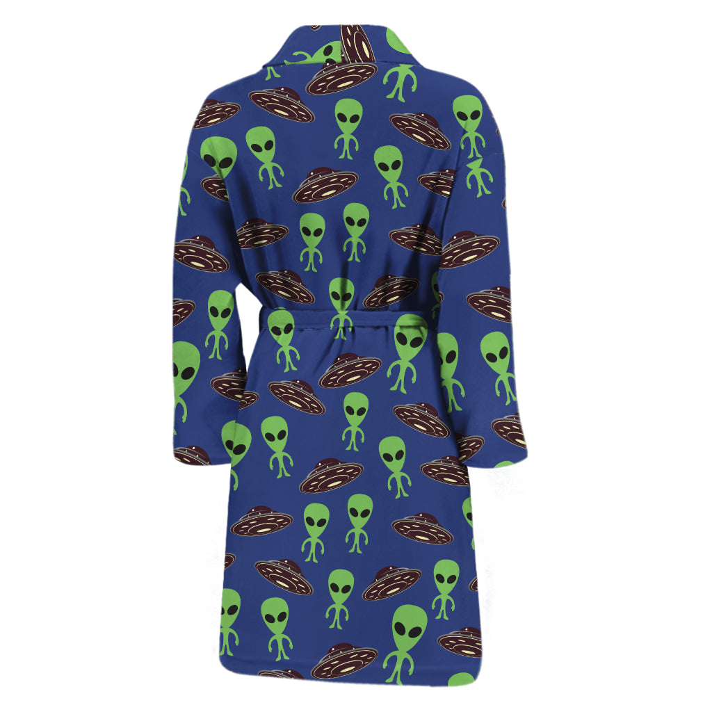 Cute Green Alien UFO Print Men's Bathrobe