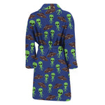 Cute Green Alien UFO Print Men's Bathrobe