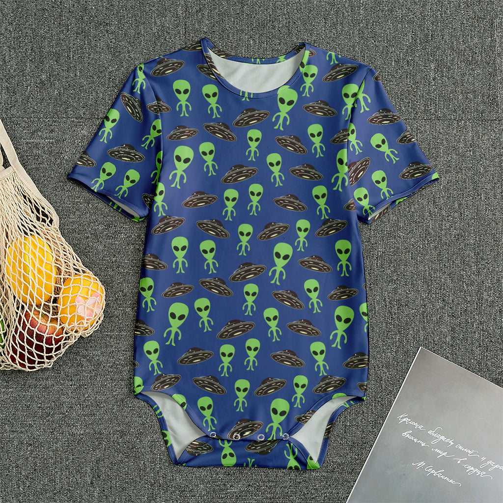 Cute Green Alien UFO Print Men's Bodysuit