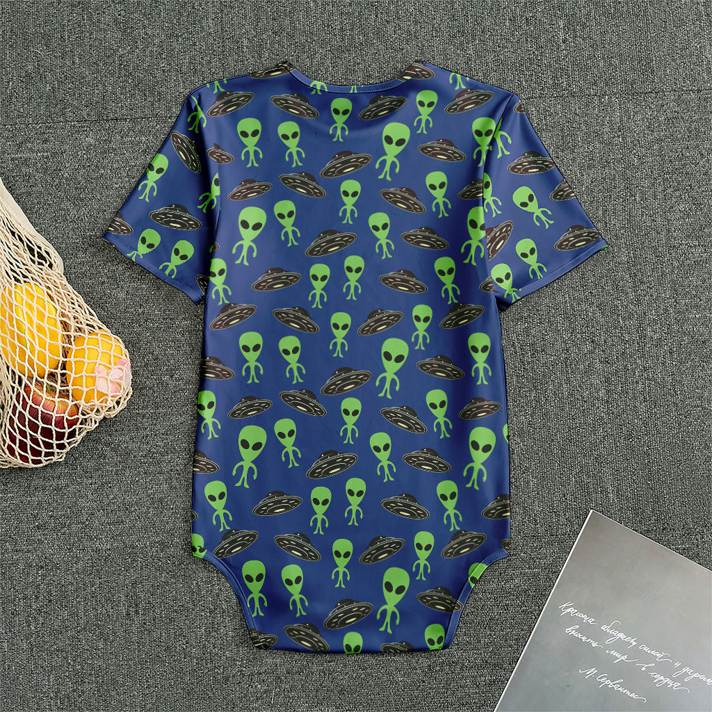 Cute Green Alien UFO Print Men's Bodysuit