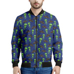 Cute Green Alien UFO Print Men's Bomber Jacket