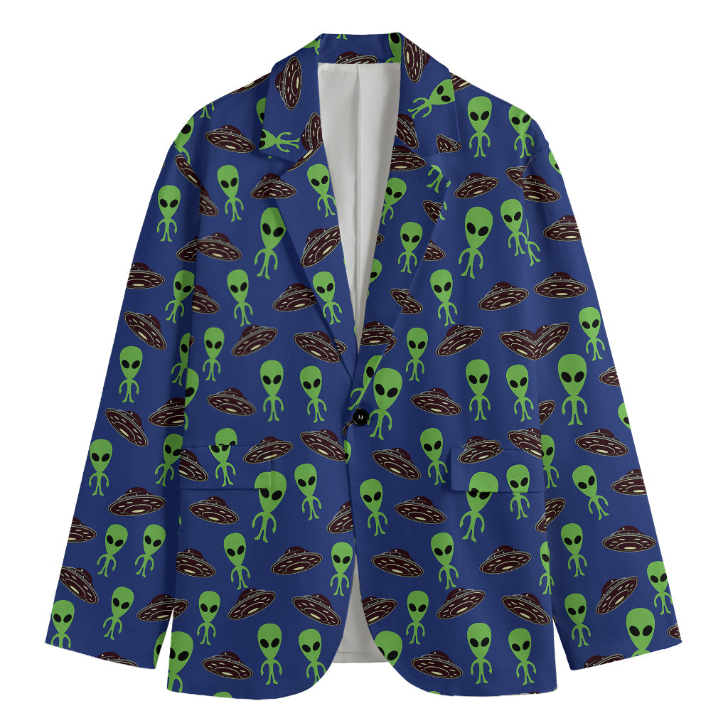 Cute Green Alien UFO Print Men's Cotton Blazer