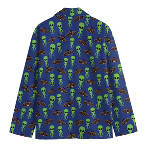 Cute Green Alien UFO Print Men's Cotton Blazer