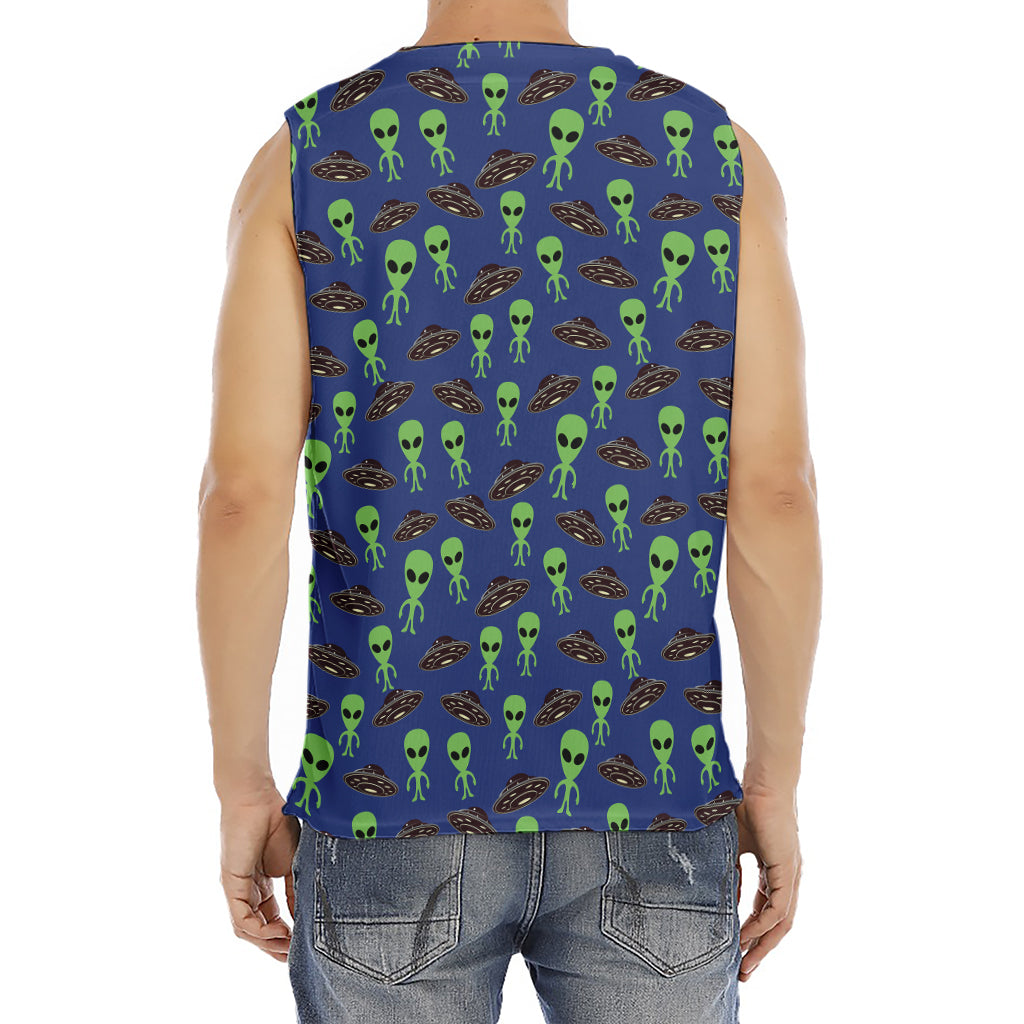 Cute Green Alien UFO Print Men's Fitness Tank Top