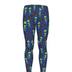 Cute Green Alien UFO Print Men's leggings