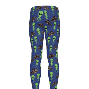 Cute Green Alien UFO Print Men's leggings