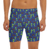 Cute Green Alien UFO Print Men's Long Boxer Briefs