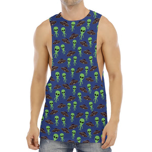 Cute Green Alien UFO Print Men's Muscle Tank Top