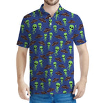 Cute Green Alien UFO Print Men's Polo Shirt