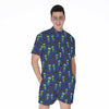 Cute Green Alien UFO Print Men's Rompers