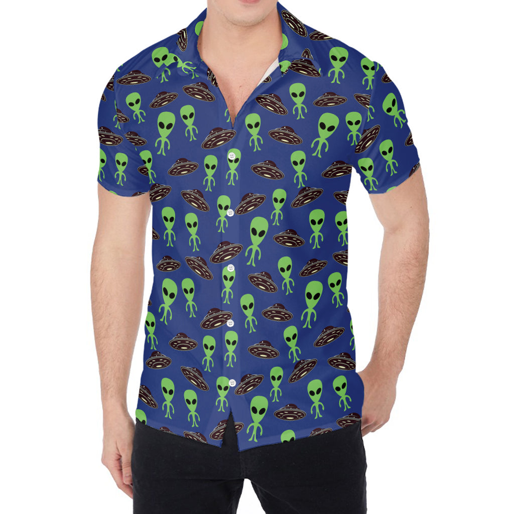 Cute Green Alien UFO Print Men's Shirt