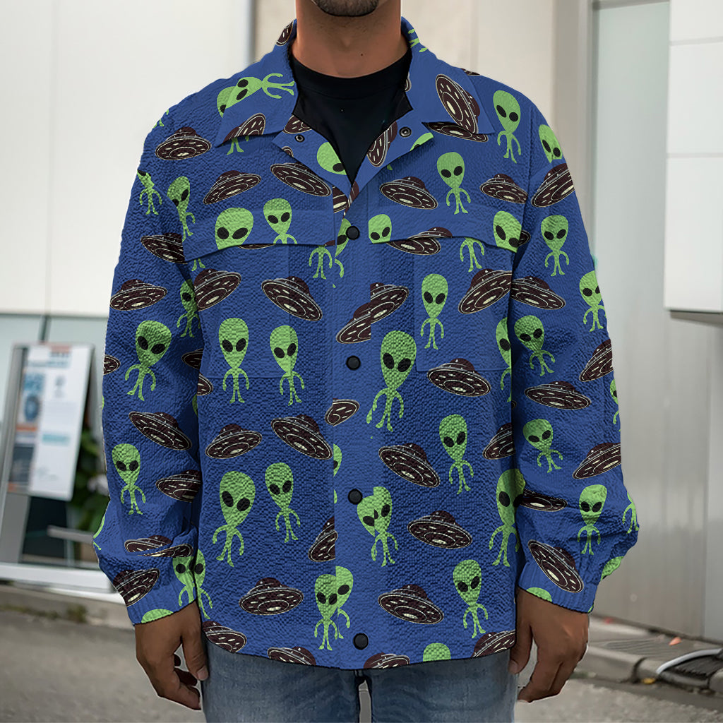 Cute Green Alien UFO Print Men's Shirt Jacket