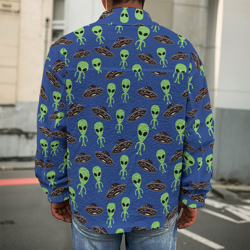 Cute Green Alien UFO Print Men's Shirt Jacket