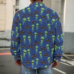 Cute Green Alien UFO Print Men's Shirt Jacket