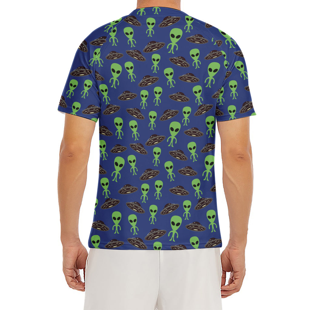 Cute Green Alien UFO Print Men's Short Sleeve Rash Guard