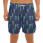 Cute Green Alien UFO Print Men's Split Running Shorts