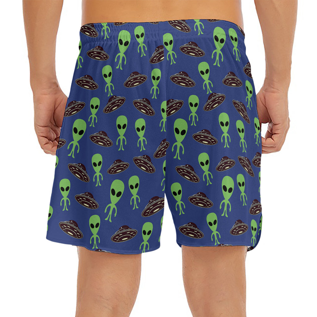 Cute Green Alien UFO Print Men's Split Running Shorts