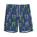 Cute Green Alien UFO Print Men's Athletic Shorts