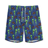 Cute Green Alien UFO Print Men's Sports Shorts