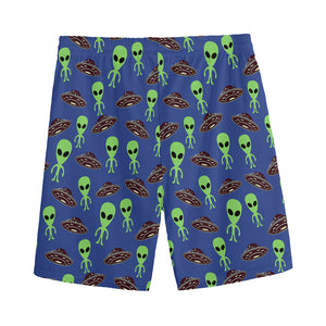 Cute Green Alien UFO Print Men's Sports Shorts