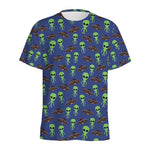 Cute Green Alien UFO Print Men's Sports T-Shirt