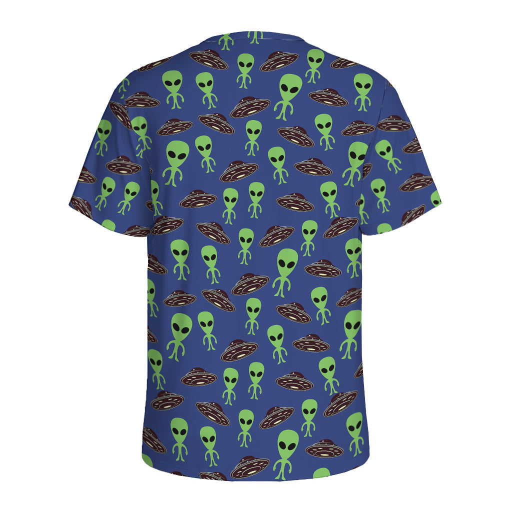 Cute Green Alien UFO Print Men's Sports T-Shirt