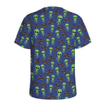 Cute Green Alien UFO Print Men's Sports T-Shirt