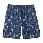 Cute Green Alien UFO Print Men's Swim Trunks